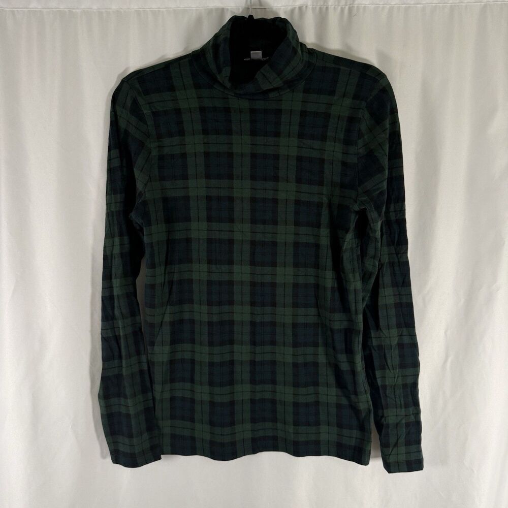 J. Crew Blouse Women's Small Green Plaid Turtleneck Long Sleeve Lightweight